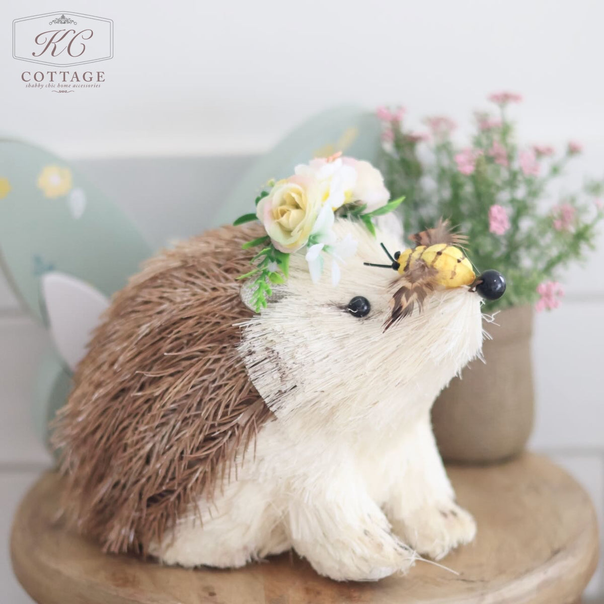 Large Bristle Natural Hedgehog With Bee Ornament