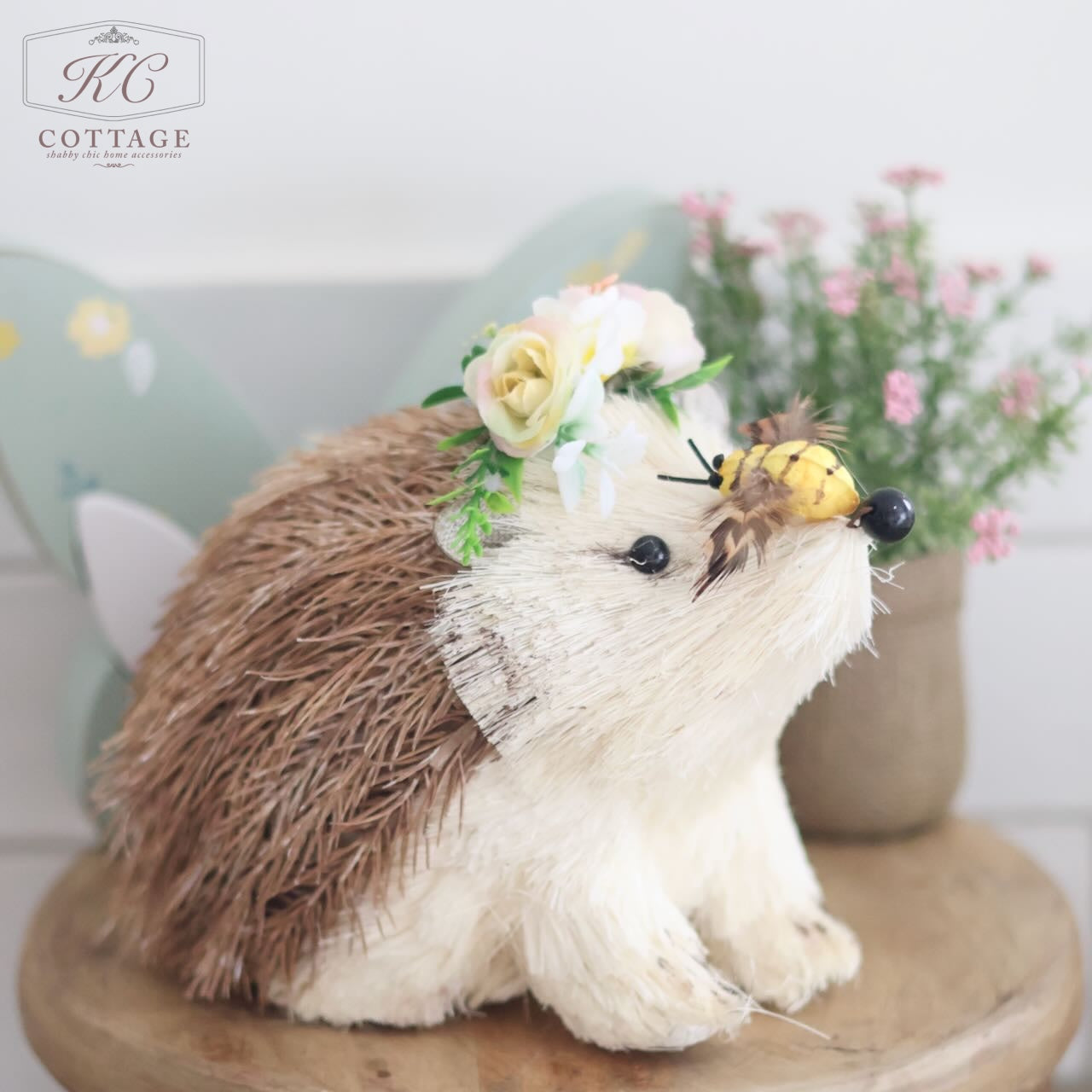 Large Bristle Natural Hedgehog With Bee Ornament