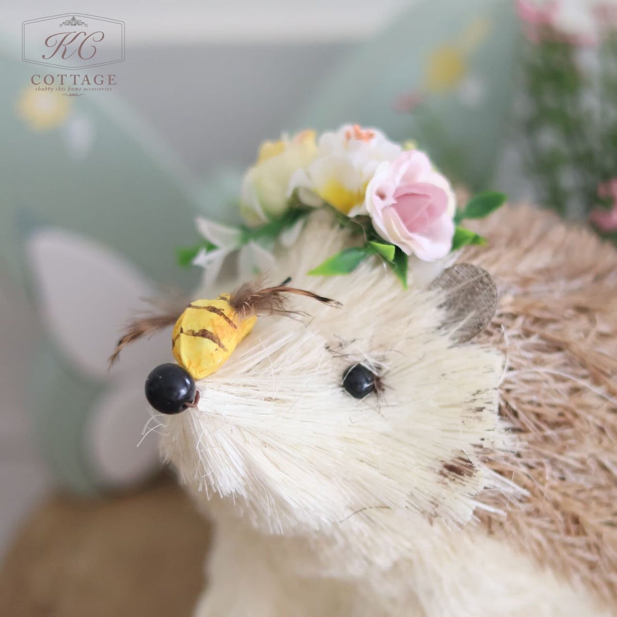 Large Bristle Natural Hedgehog With Bee Ornament