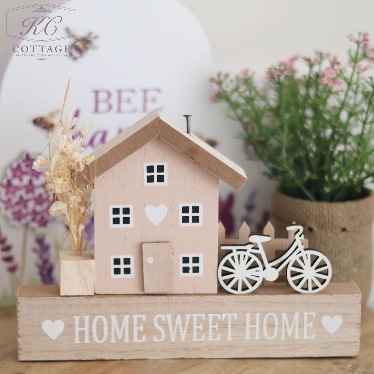 Wooden Cottage Ornament With Bike Detail