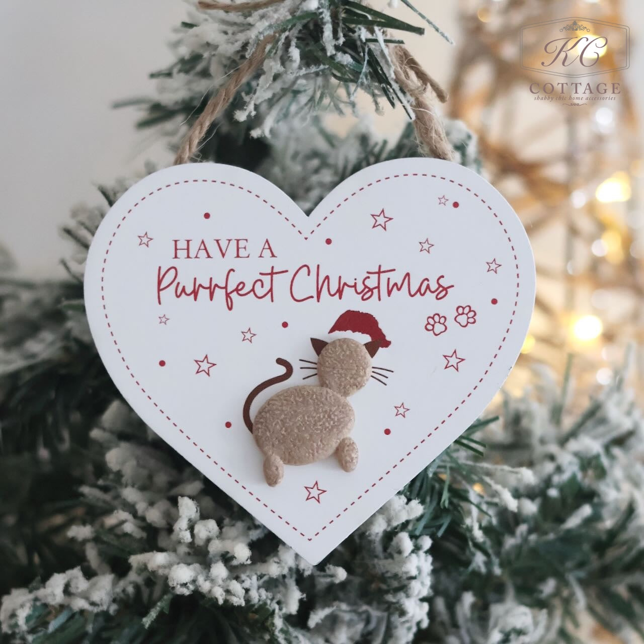 Christmas Cat Hanging Hearts