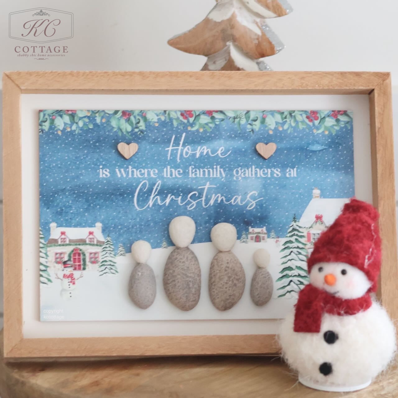 Christmas Cottage Family Gathers at Home Pebble Sign