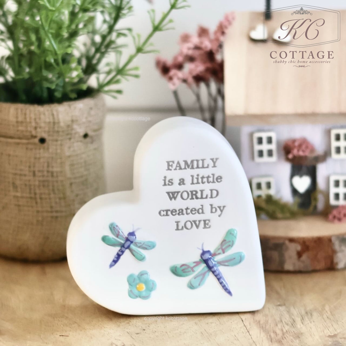 Dragonfly Ceramic Family Heart Ornament
