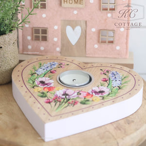 Floral Wooden Tea-Light Holder