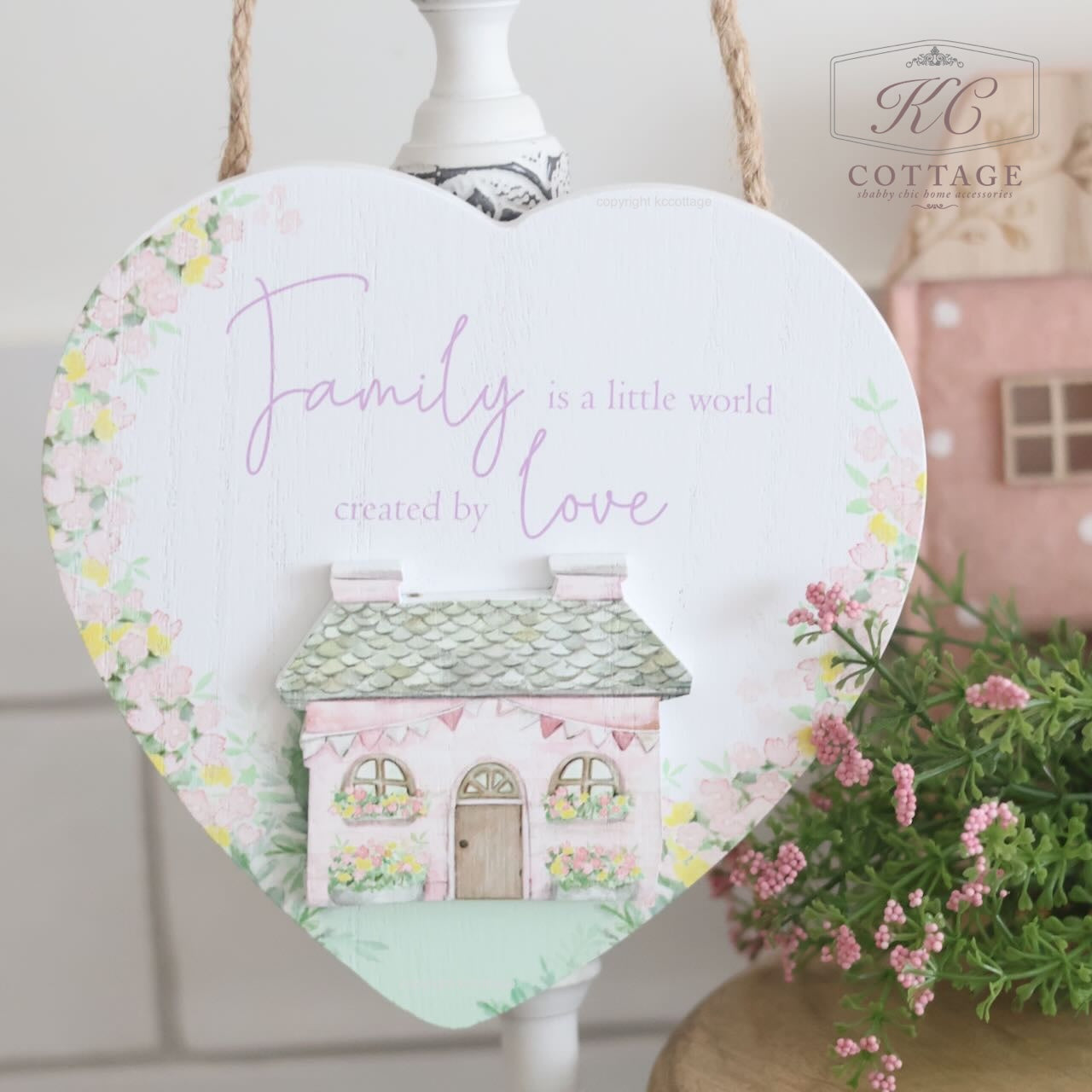 Cottage Garden Family Wooden Hanging Heart