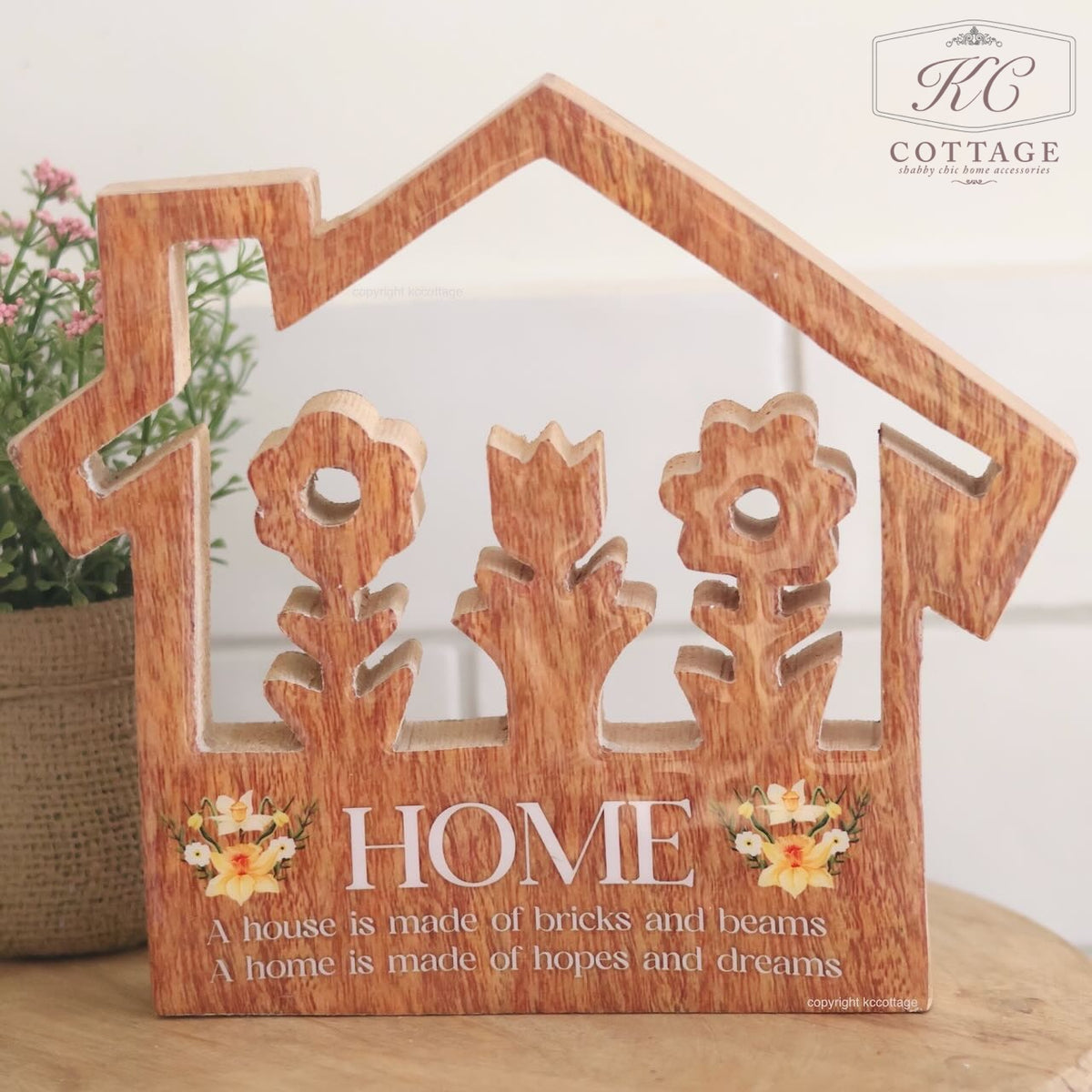 Floral House Shaped Home Mango Wooden Sign