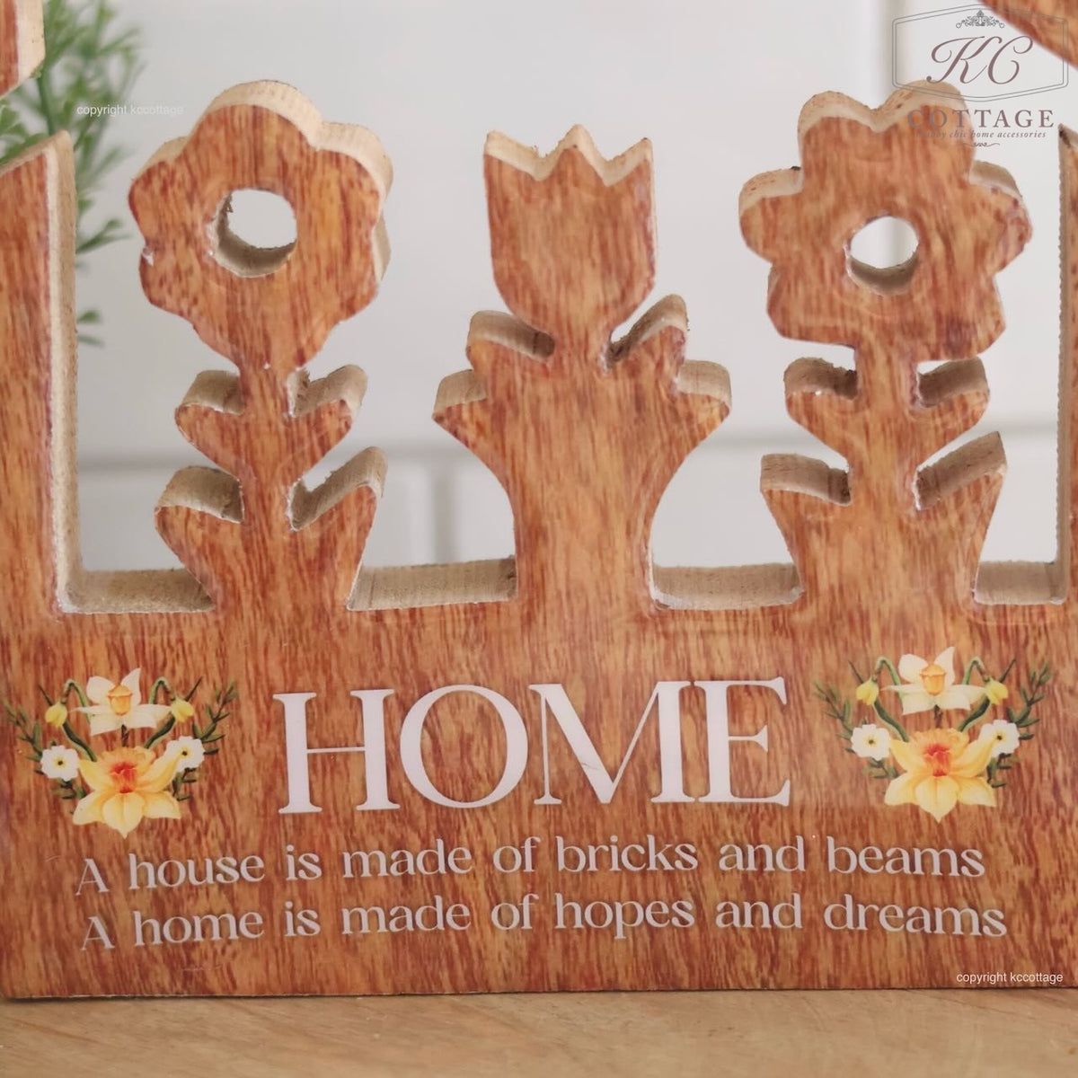 Floral House Shaped Home Mango Wooden Sign