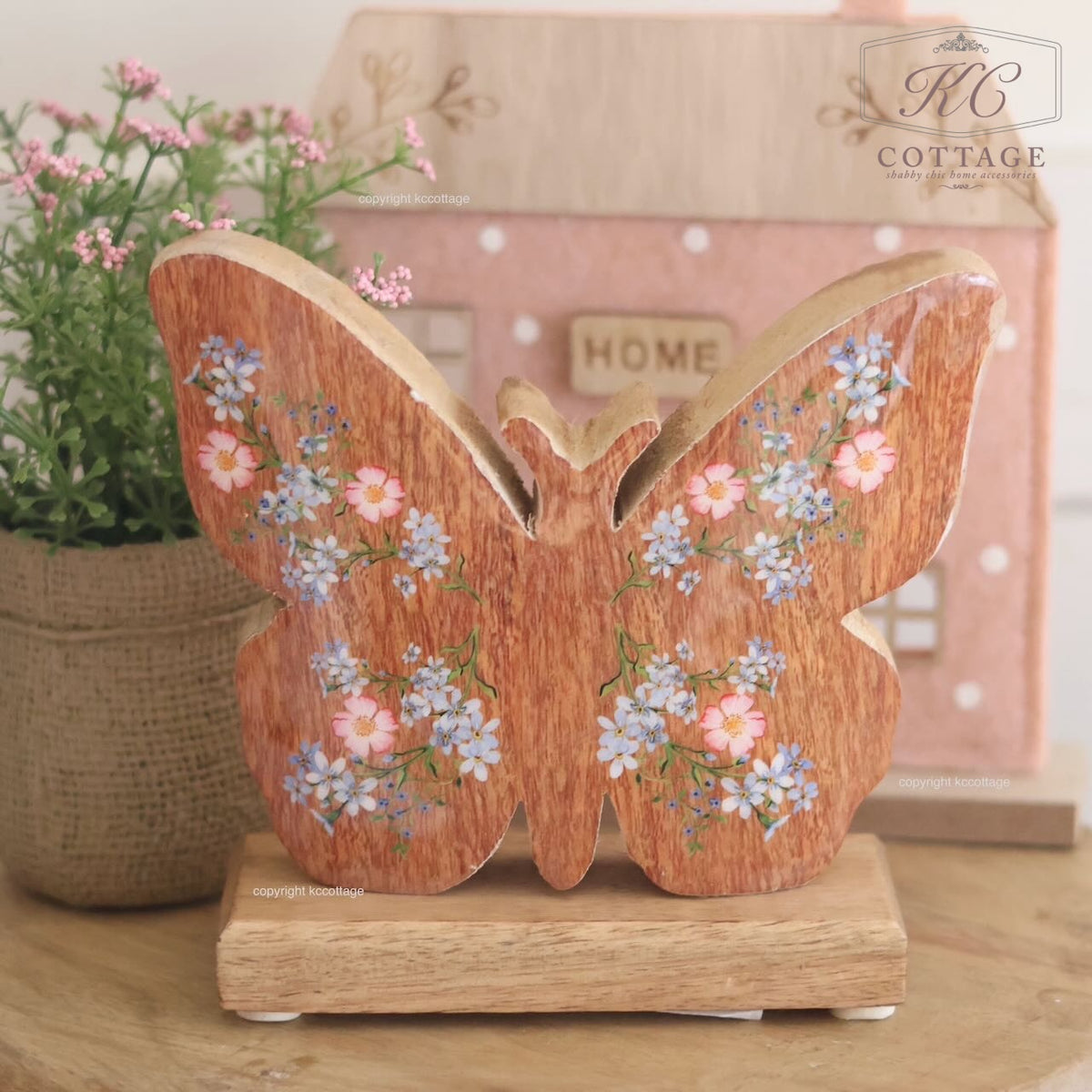 Mango Wooden Standing Floral Butterfly Ornament