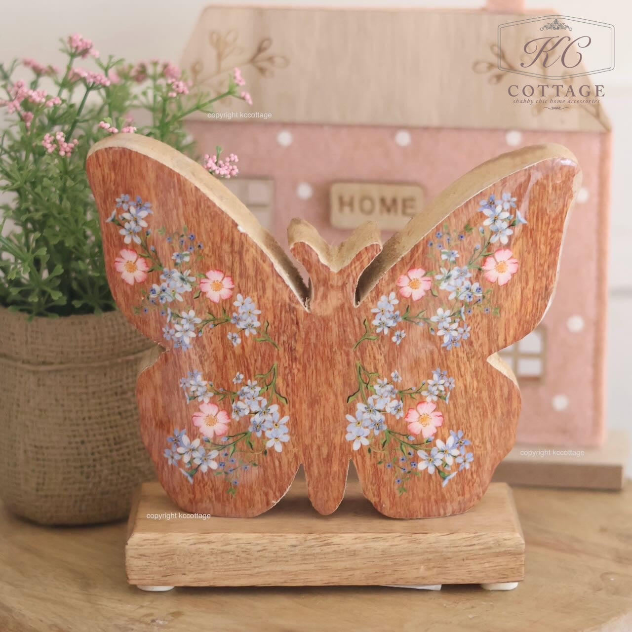Mango Wooden Standing Floral Butterfly Ornament