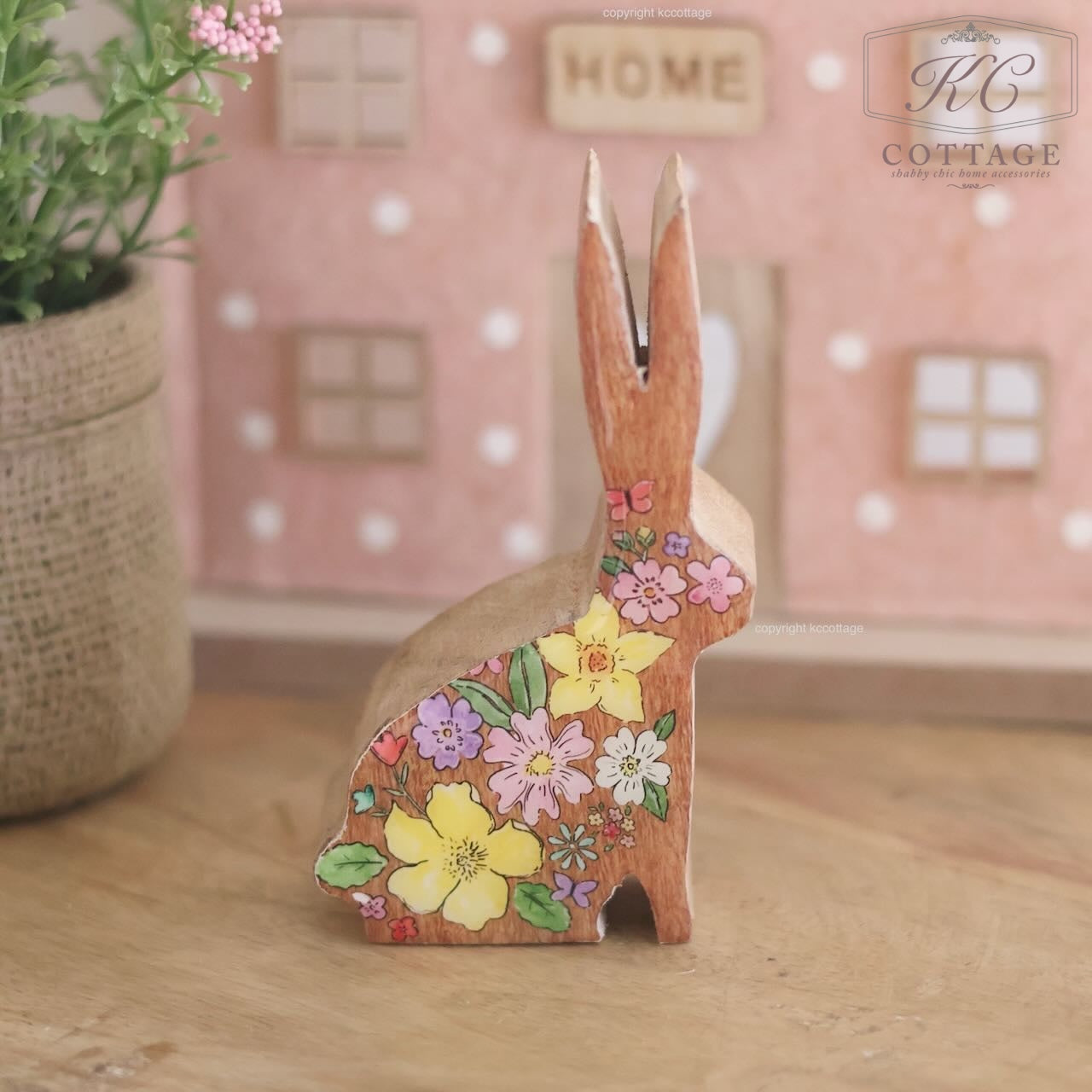Easter Mango Wooden Floral Rabbit