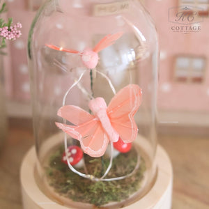 Light-up Glass Dome with Butterflies and Mushrooms