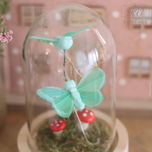 Light-up Glass Dome with Butterflies and Mushrooms