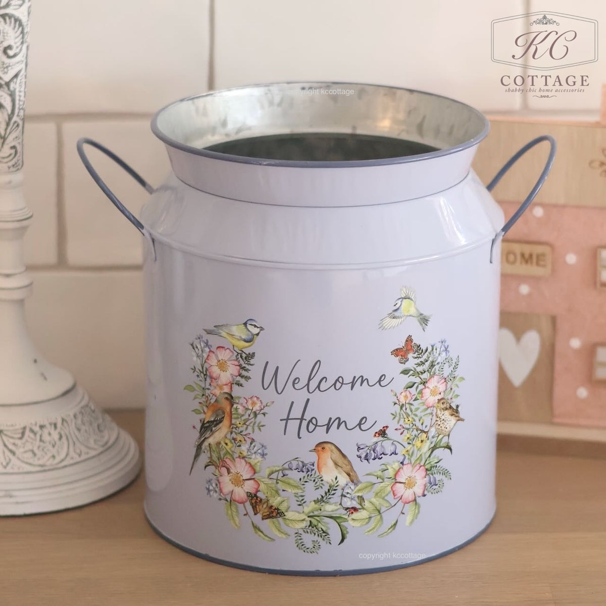 Garden Birds Welcome Home Decorative Tin Churn