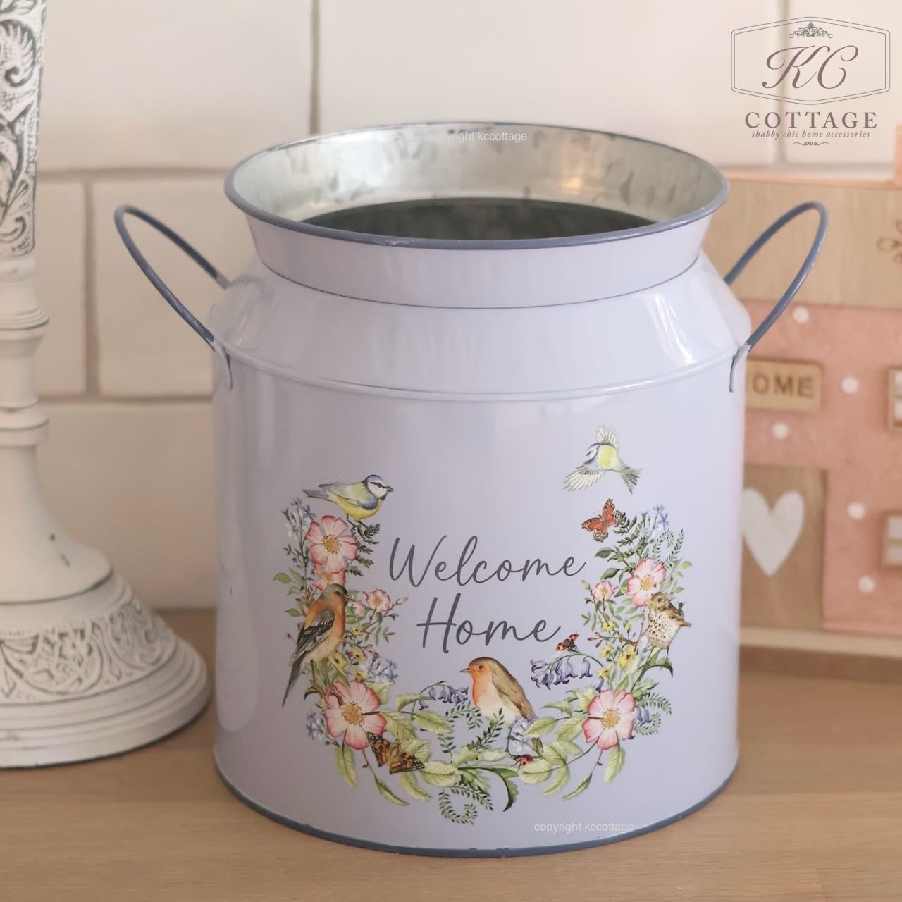 Garden Birds Welcome Home Decorative Tin Churn