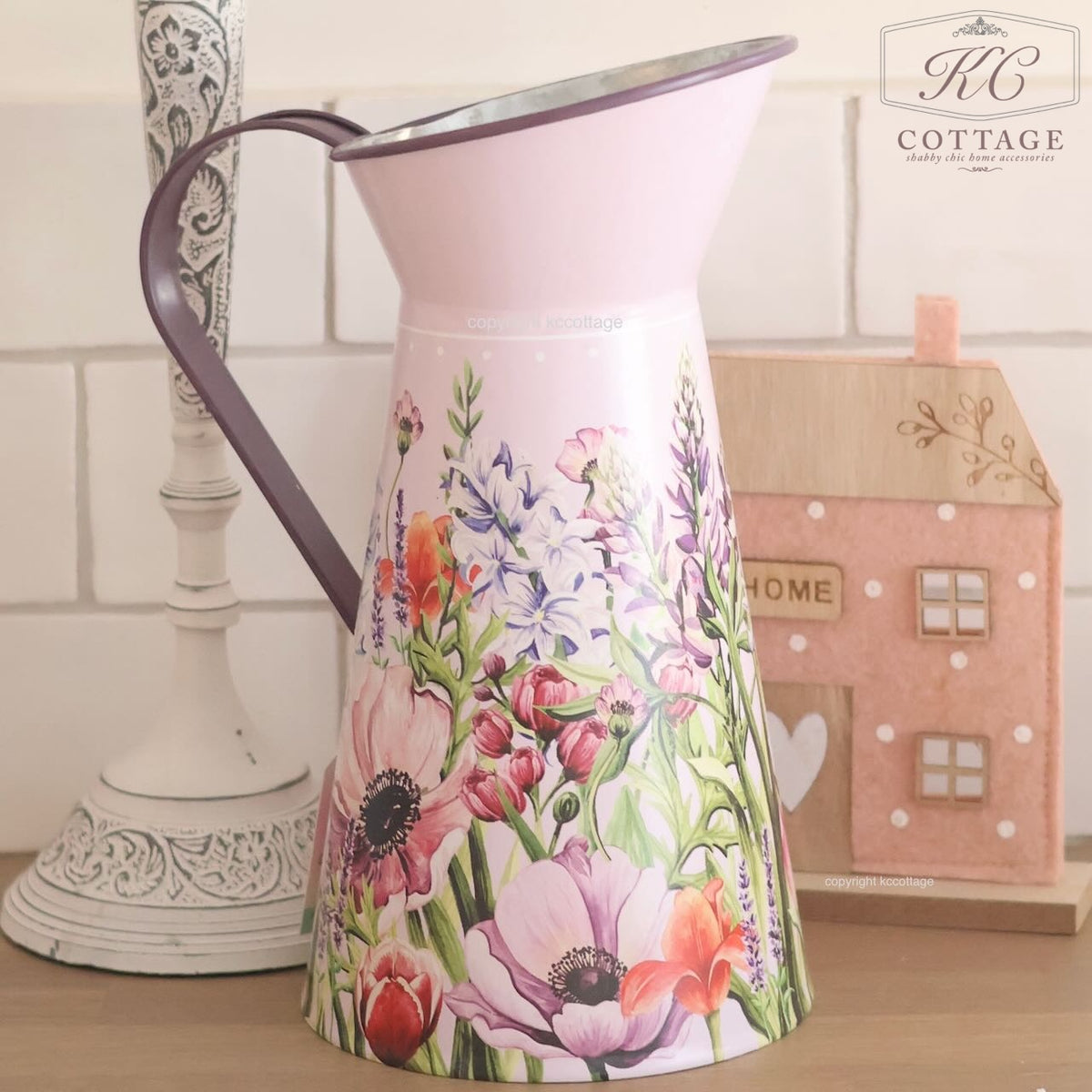 Floral Pink Decorative Tin Jug
