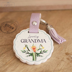 For Her Wooden Scalloped Keyring with Tassel