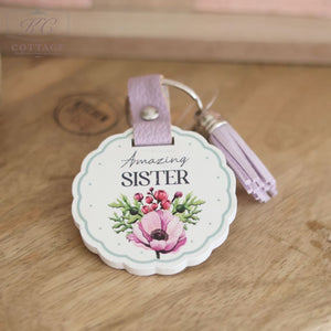 For Her Wooden Scalloped Keyring with Tassel