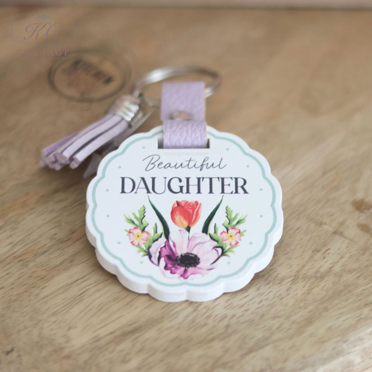 For Her Wooden Scalloped Keyring with Tassel