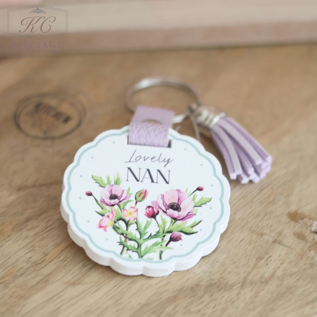 For Her Wooden Scalloped Keyring with Tassel
