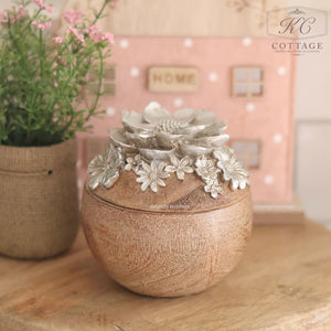 Wood Effect Floral Trinket Pot