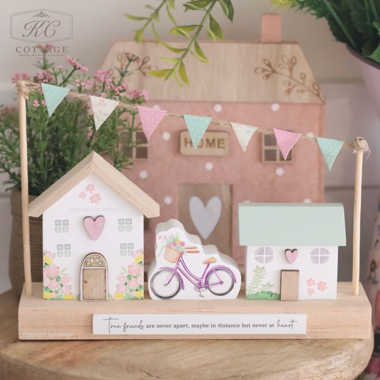 True Friends Wooden House Ornament with Bunting