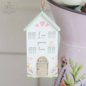 Cottage Garden Wood House Shaped Hanging Ornament