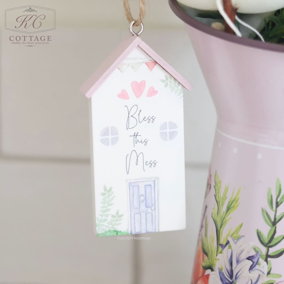 Cottage Garden Wood House Shaped Hanging Ornament