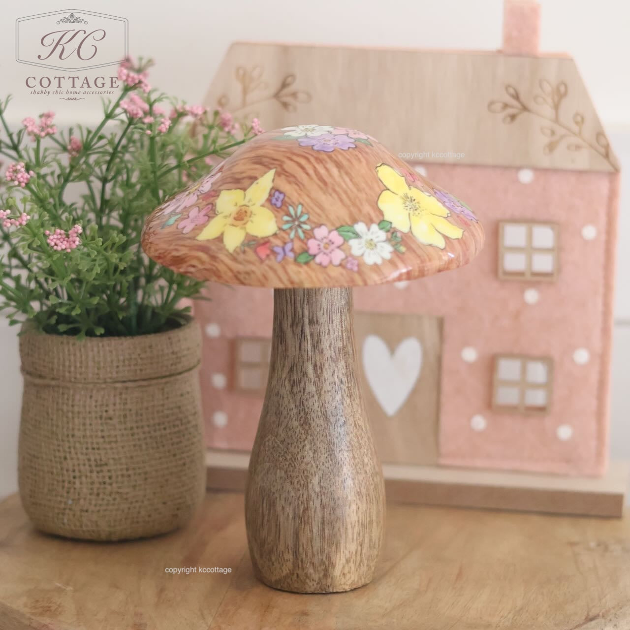 Mango Wood Toadstool Ornament With Flower Design
