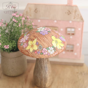 Mango Wood Toadstool Ornament With Flower Design