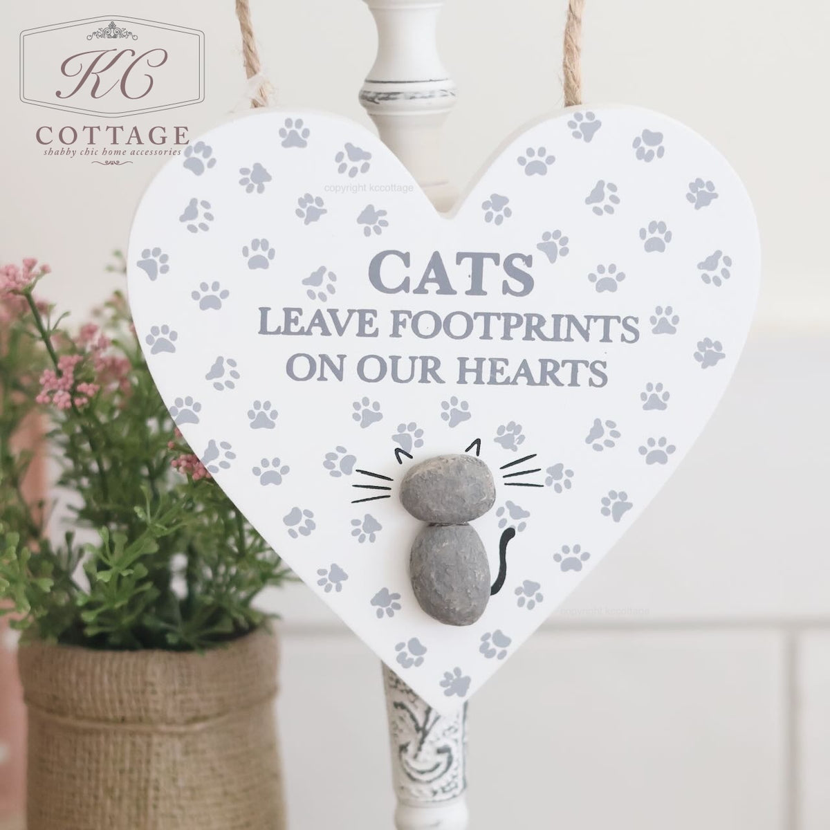 Cats Leave Footprints on Our Hearts Hanging Heart Sign