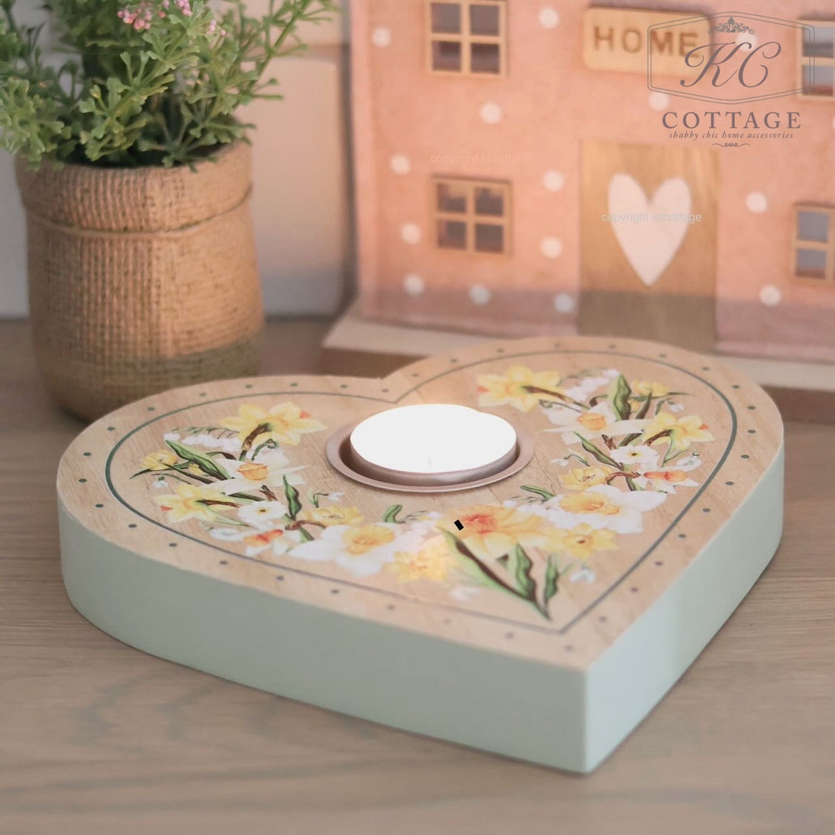 Daffodil Floral Wooden Tea-Light Holder