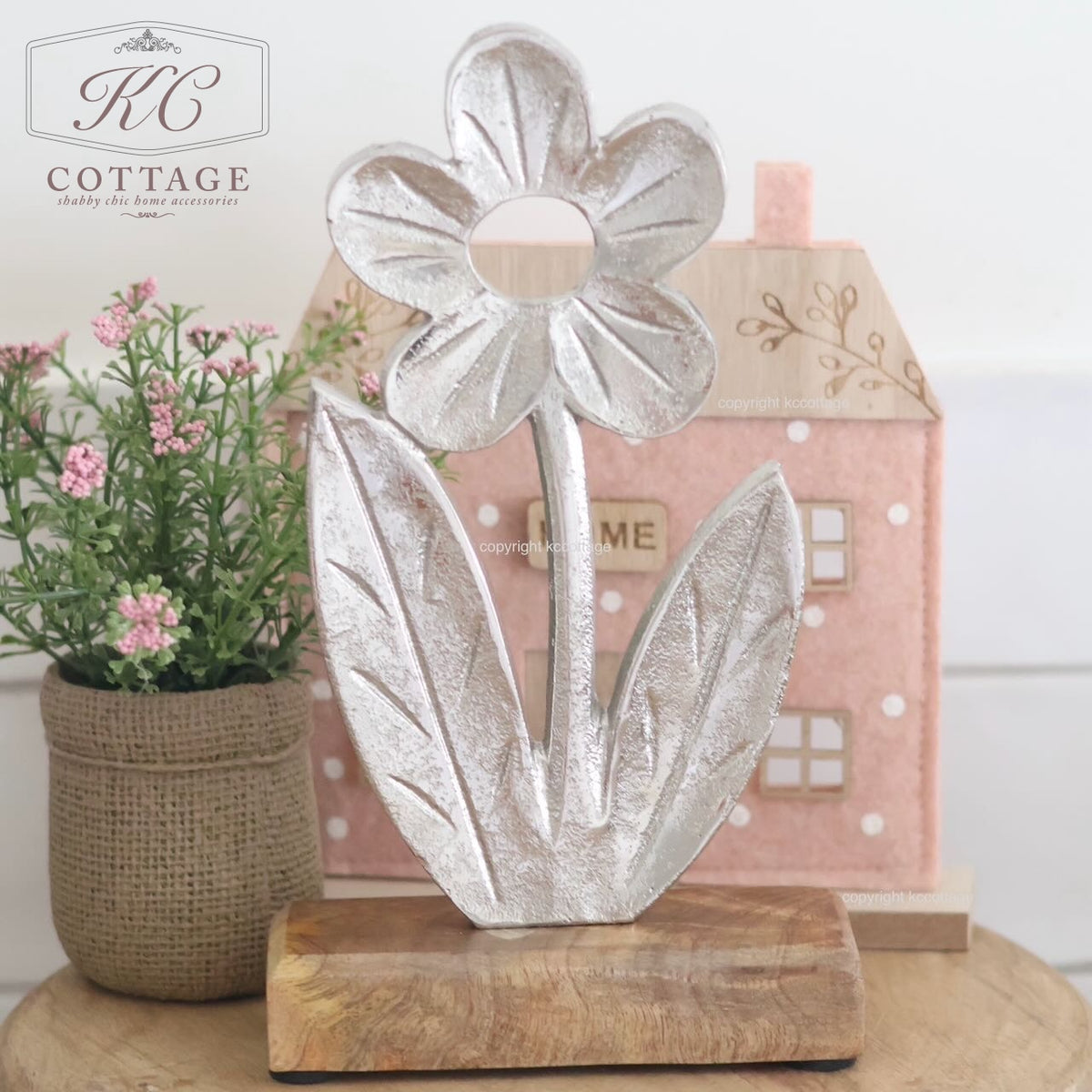 Aluminium & Wood Flower Decor Ornament