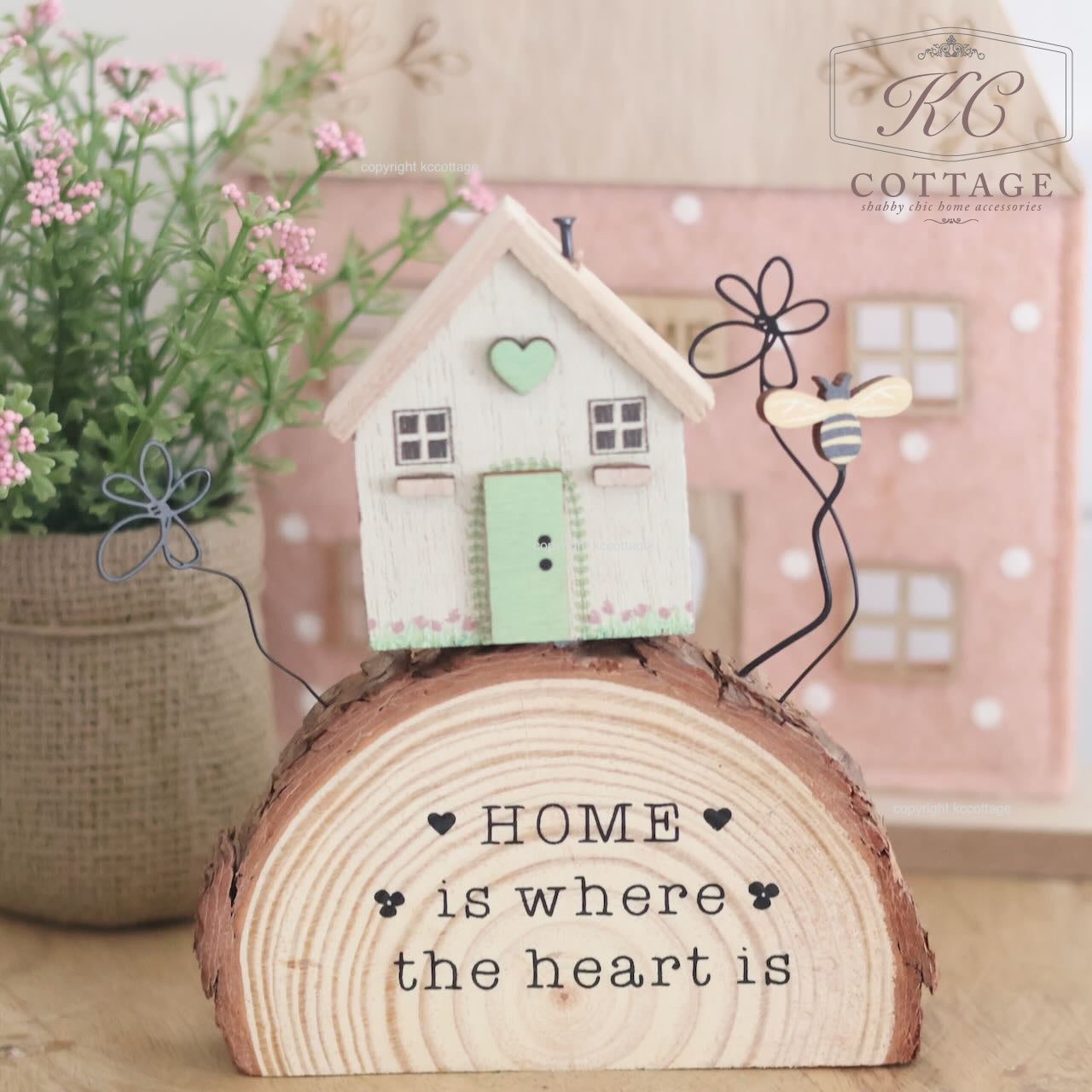 Rustic Resin Wooden Log with House and Bee Ornament