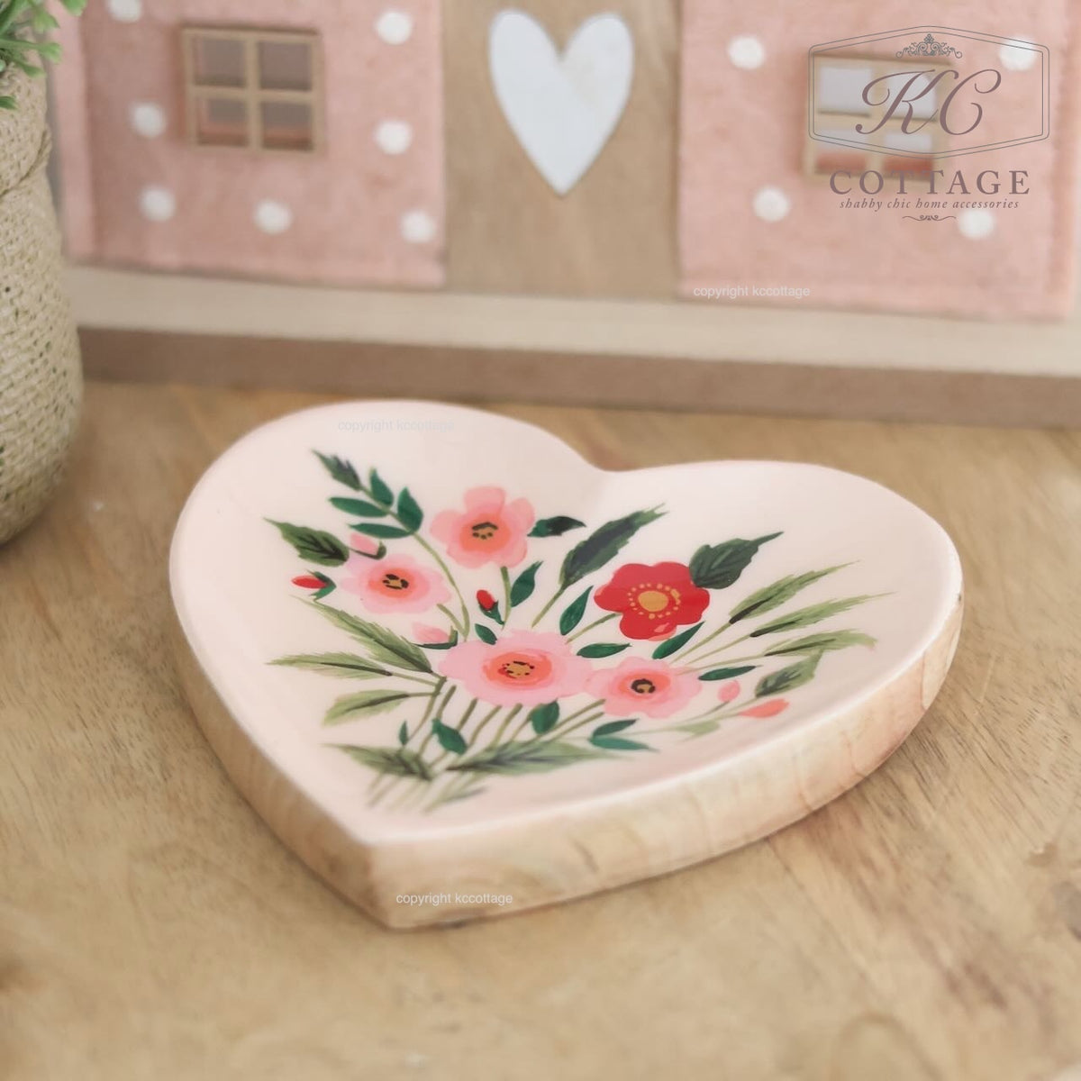 Wooden Floral Enamelled Trinket Dish