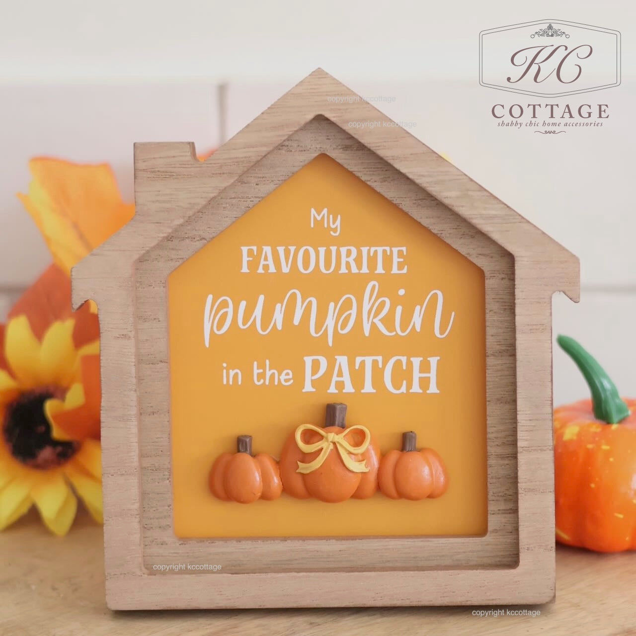 Autumn Pumpkin Harvest House Shaped Wooden Signs