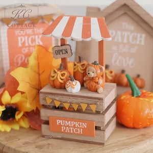 Autumn Pumpkin Harvest Wooden Stall Ornament with Resin Details