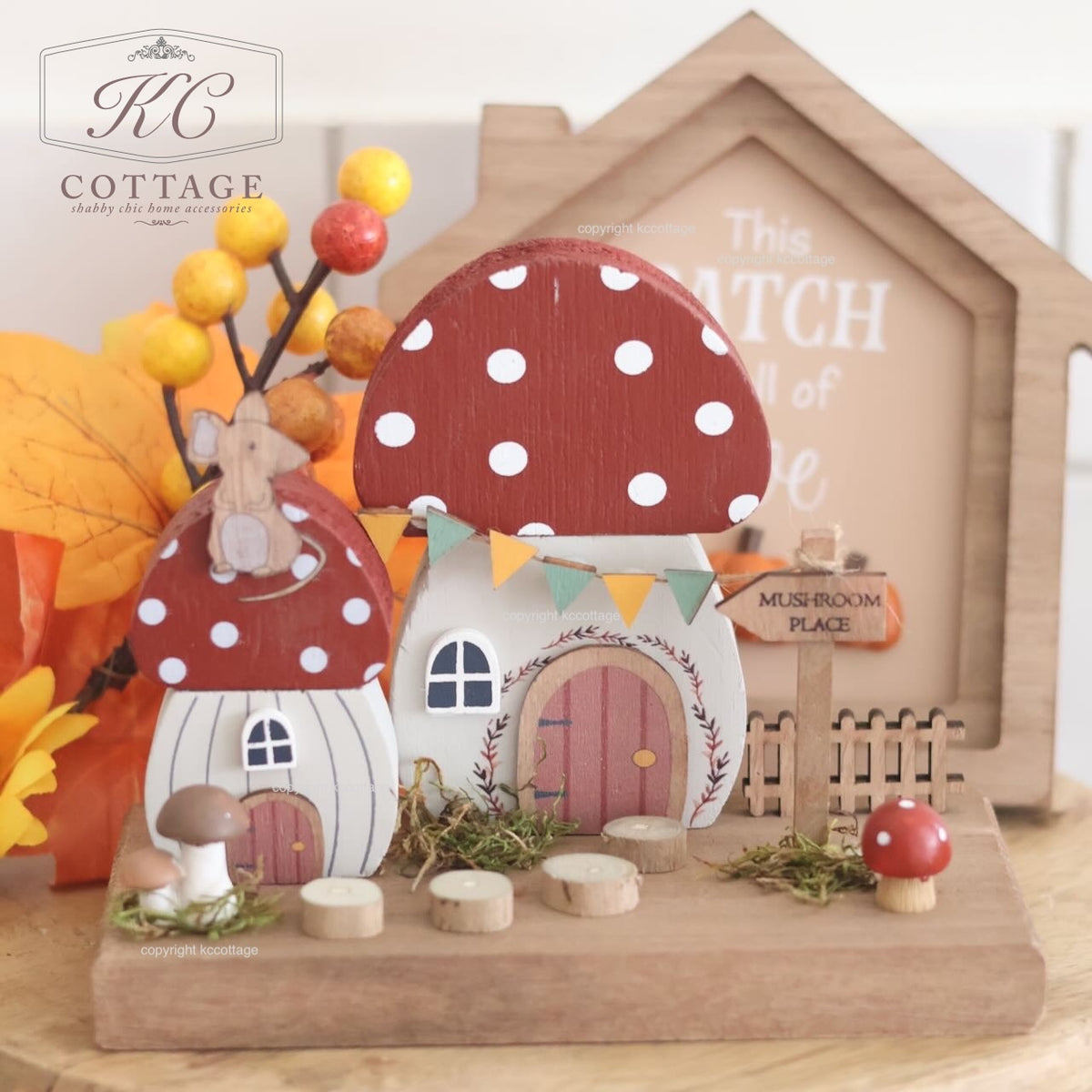 Autumn Toadstool Tales Woodland Mushroom Place Wooden House Ornament