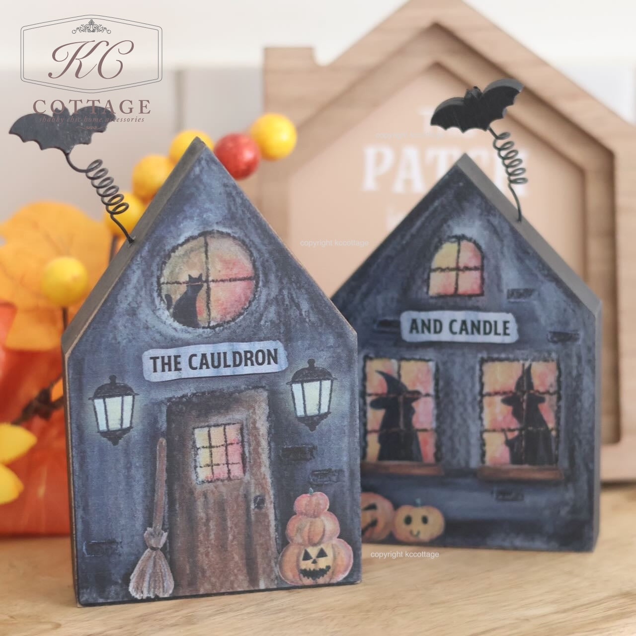 Halloween Wooden Block Houses With Bats