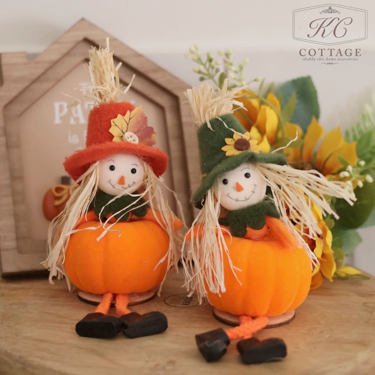 Autumn Harvest Scarecrow Shelf Sitter Sisters With Pumpkin Body