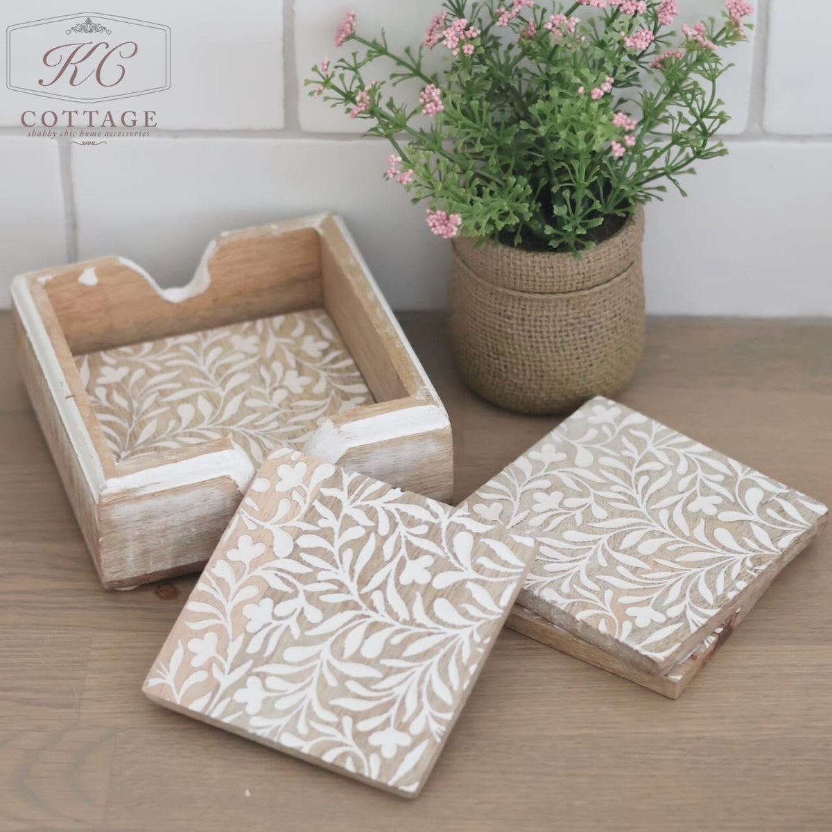 Mango Wooden Floral Leaf Coasters