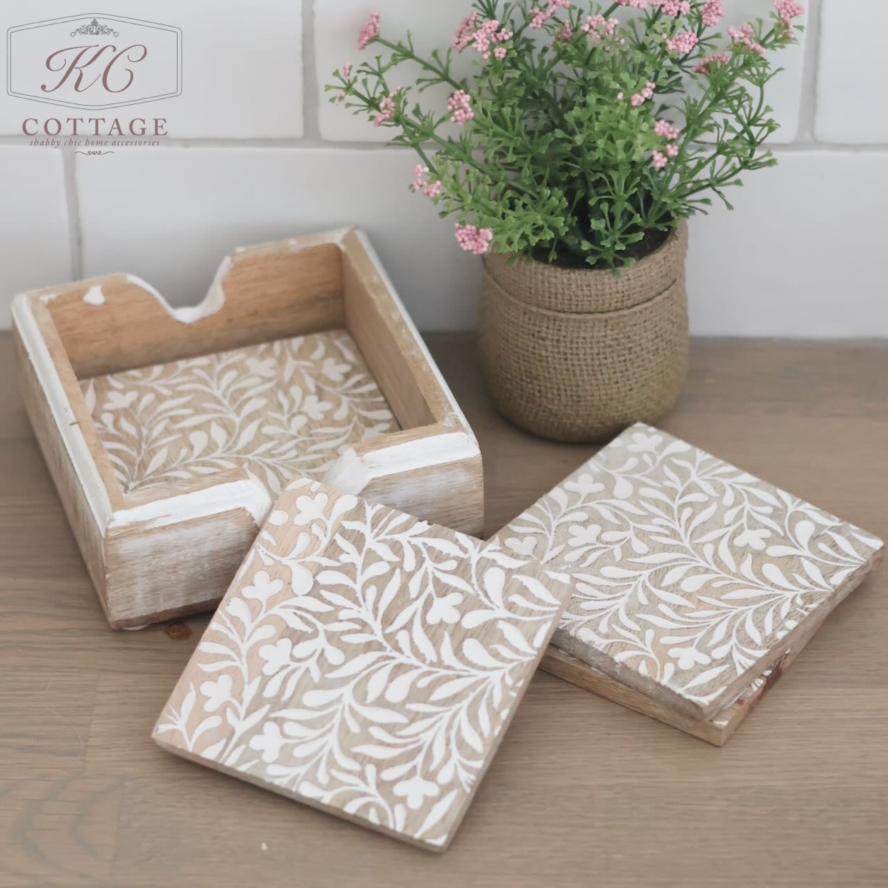 Mango Wooden Floral Leaf Coasters