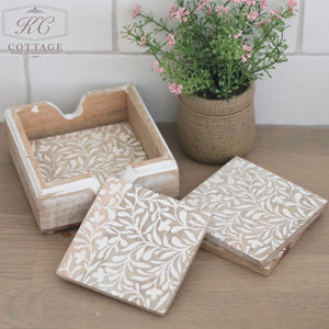 Mango Wooden Floral Leaf Coasters