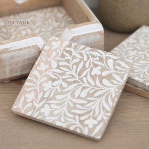 Mango Wooden Floral Leaf Coasters