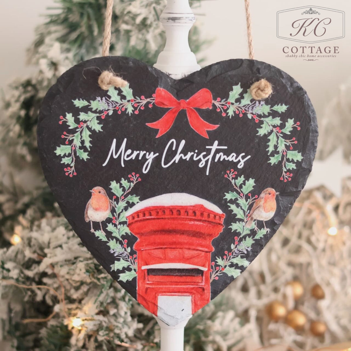 Christmas Robin Slate Hanging Heart