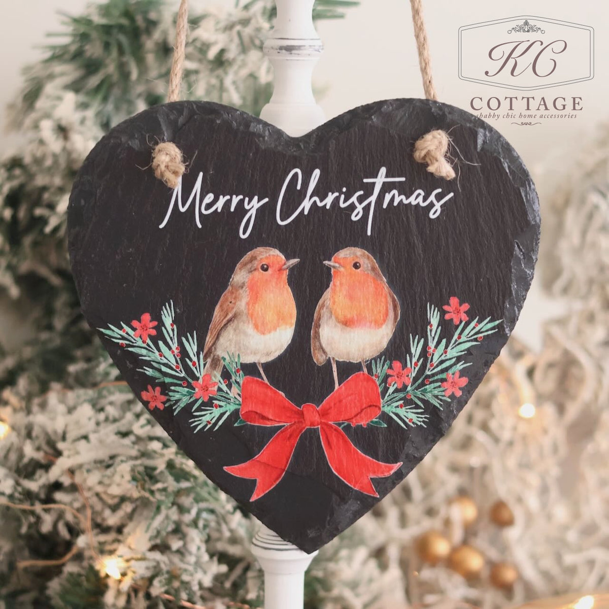 Christmas Robin Slate Hanging Heart