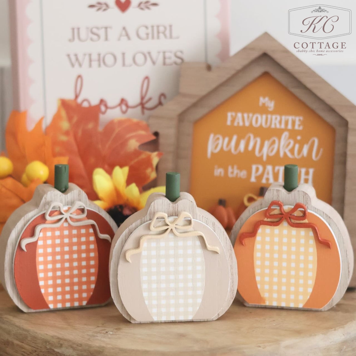 Autumn Pumpkin Harvest Wooden Pumpkin Ornaments - Set of 3
