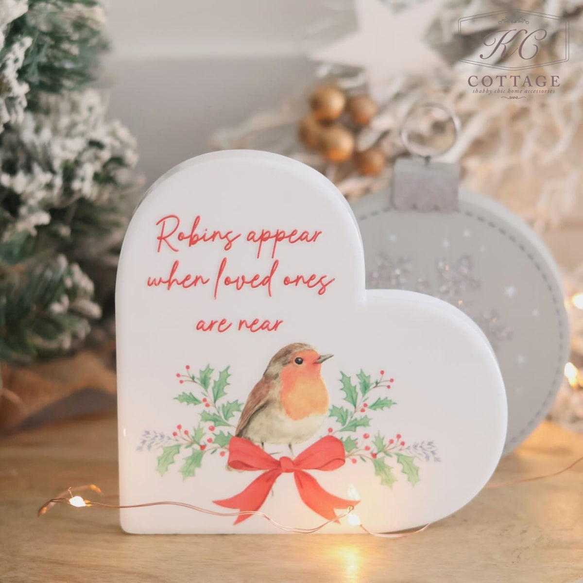 Christmas Robins Appear Ceramic Heart Ornament
