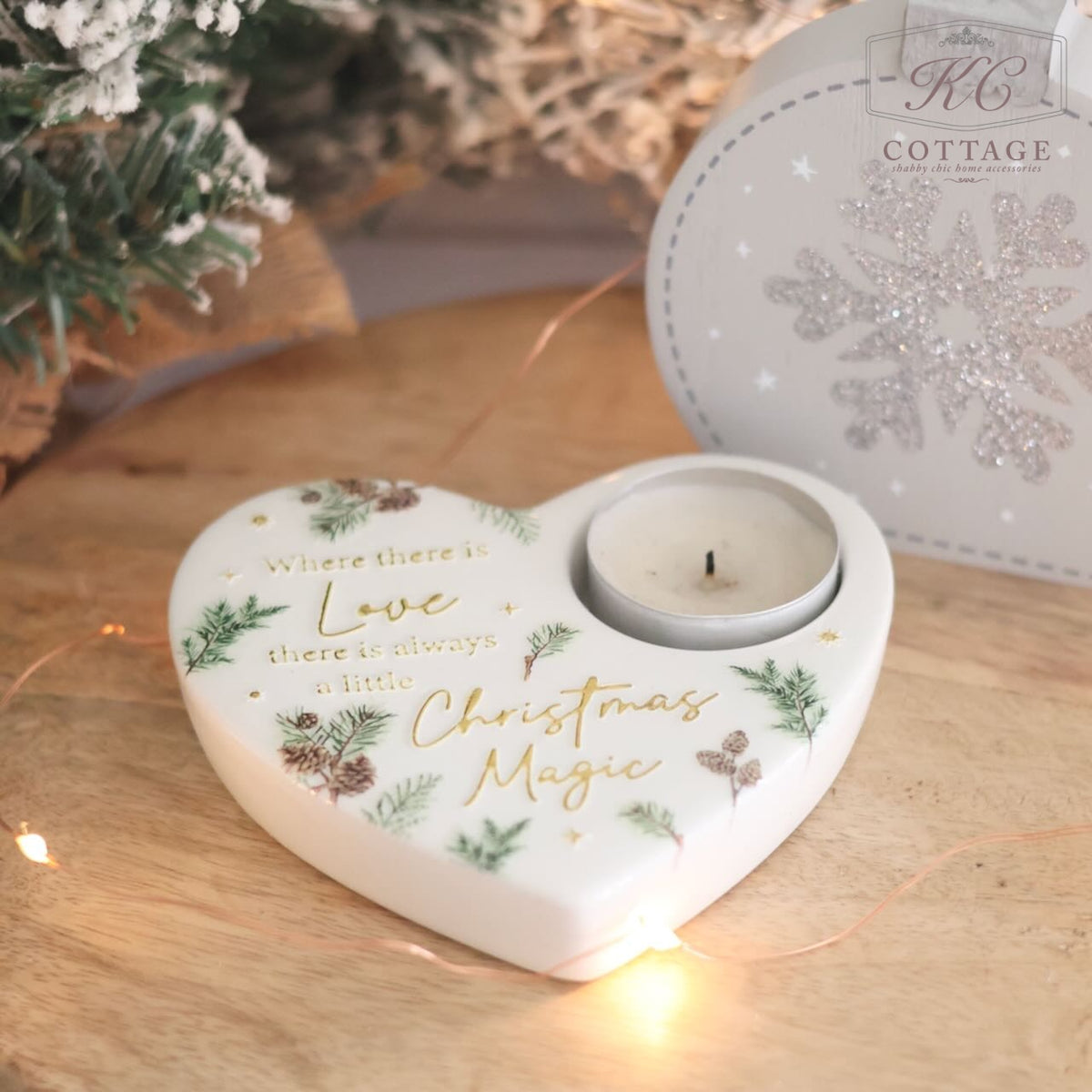Christmas Ceramic Heart Shaped Tea Light Holder