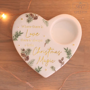 Christmas Ceramic Heart Shaped Tea Light Holder