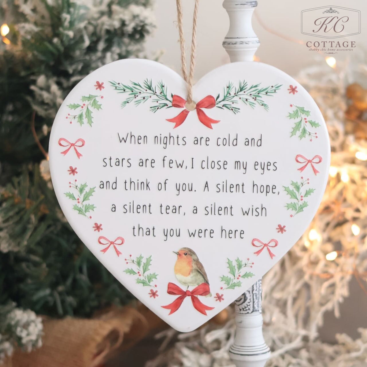 Christmas Robin Ceramic Memorial Thinking of You Hanging Heart
